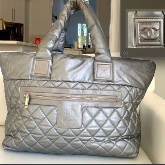 CHANEL Handbags - CHANEL COCO Cocoon XL TOTE Quilted Zipper Nylon Silver/Silver $2800